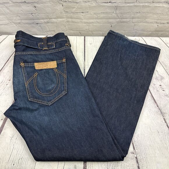 VTG Y2K True Religion Button Fly‎ Bootcut Woman’s Denim Jeans Leather Patch 36 - Picture 1 of 14